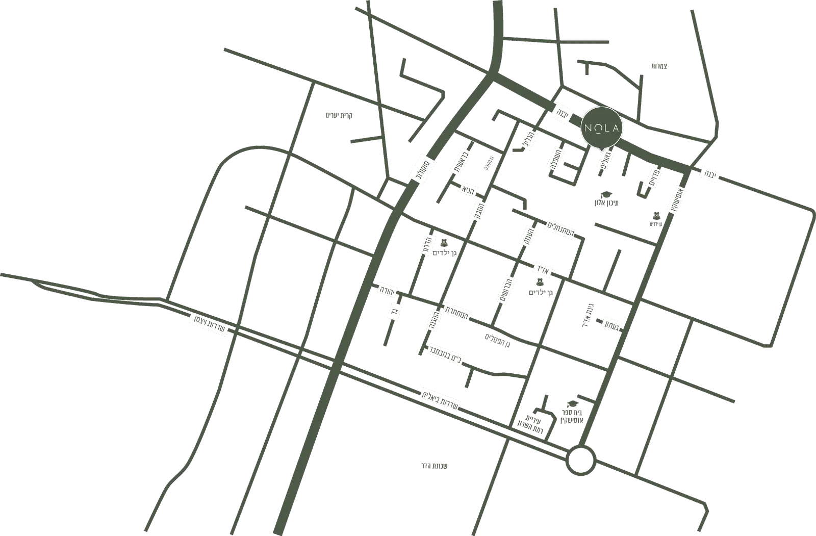 מפת הסביבה של פרויקט NOLA בשכונת אלון, רמת השרון